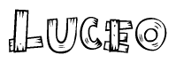 The clipart image shows the name Luceo stylized to look like it is constructed out of separate wooden planks or boards, with each letter having wood grain and plank-like details.