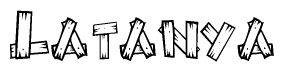 The clipart image shows the name Latanya stylized to look as if it has been constructed out of wooden planks or logs. Each letter is designed to resemble pieces of wood.