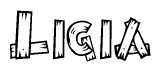 The clipart image shows the name Ligia stylized to look like it is constructed out of separate wooden planks or boards, with each letter having wood grain and plank-like details.