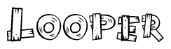 The image contains the name Looper written in a decorative, stylized font with a hand-drawn appearance. The lines are made up of what appears to be planks of wood, which are nailed together