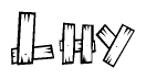 The clipart image shows the name Lhy stylized to look as if it has been constructed out of wooden planks or logs. Each letter is designed to resemble pieces of wood.