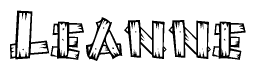 The clipart image shows the name Leanne stylized to look like it is constructed out of separate wooden planks or boards, with each letter having wood grain and plank-like details.