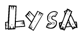 The clipart image shows the name Lysa stylized to look as if it has been constructed out of wooden planks or logs. Each letter is designed to resemble pieces of wood.