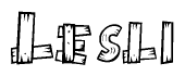 The image contains the name Lesli written in a decorative, stylized font with a hand-drawn appearance. The lines are made up of what appears to be planks of wood, which are nailed together