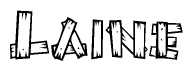 The clipart image shows the name Laine stylized to look as if it has been constructed out of wooden planks or logs. Each letter is designed to resemble pieces of wood.