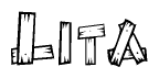 The image contains the name Lita written in a decorative, stylized font with a hand-drawn appearance. The lines are made up of what appears to be planks of wood, which are nailed together