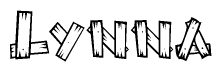 The clipart image shows the name Lynna stylized to look as if it has been constructed out of wooden planks or logs. Each letter is designed to resemble pieces of wood.
