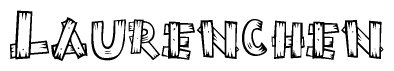 The image contains the name Laurenchen written in a decorative, stylized font with a hand-drawn appearance. The lines are made up of what appears to be planks of wood, which are nailed together