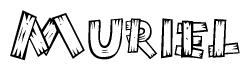 The clipart image shows the name Muriel stylized to look like it is constructed out of separate wooden planks or boards, with each letter having wood grain and plank-like details.