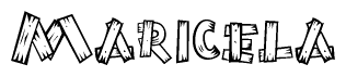 The clipart image shows the name Maricela stylized to look as if it has been constructed out of wooden planks or logs. Each letter is designed to resemble pieces of wood.