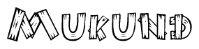 The clipart image shows the name Mukund stylized to look like it is constructed out of separate wooden planks or boards, with each letter having wood grain and plank-like details.