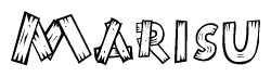 The clipart image shows the name Marisu stylized to look as if it has been constructed out of wooden planks or logs. Each letter is designed to resemble pieces of wood.
