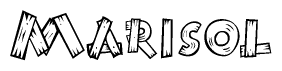 The image contains the name Marisol written in a decorative, stylized font with a hand-drawn appearance. The lines are made up of what appears to be planks of wood, which are nailed together