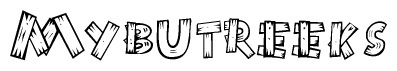 The clipart image shows the name Mybutreeks stylized to look like it is constructed out of separate wooden planks or boards, with each letter having wood grain and plank-like details.