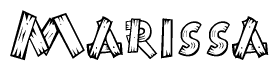 The clipart image shows the name Marissa stylized to look like it is constructed out of separate wooden planks or boards, with each letter having wood grain and plank-like details.