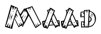The image contains the name Maad written in a decorative, stylized font with a hand-drawn appearance. The lines are made up of what appears to be planks of wood, which are nailed together