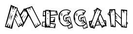 The clipart image shows the name Meggan stylized to look like it is constructed out of separate wooden planks or boards, with each letter having wood grain and plank-like details.