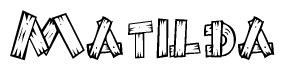 The clipart image shows the name Matilda stylized to look like it is constructed out of separate wooden planks or boards, with each letter having wood grain and plank-like details.