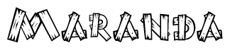 The image contains the name Maranda written in a decorative, stylized font with a hand-drawn appearance. The lines are made up of what appears to be planks of wood, which are nailed together