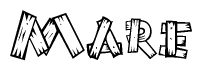 The image contains the name Mare written in a decorative, stylized font with a hand-drawn appearance. The lines are made up of what appears to be planks of wood, which are nailed together