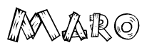 The clipart image shows the name Maro stylized to look as if it has been constructed out of wooden planks or logs. Each letter is designed to resemble pieces of wood.