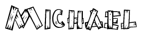 The clipart image shows the name Michael stylized to look as if it has been constructed out of wooden planks or logs. Each letter is designed to resemble pieces of wood.