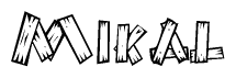 The clipart image shows the name Mikal stylized to look as if it has been constructed out of wooden planks or logs. Each letter is designed to resemble pieces of wood.