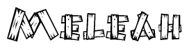The clipart image shows the name Meleah stylized to look as if it has been constructed out of wooden planks or logs. Each letter is designed to resemble pieces of wood.