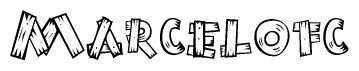 The clipart image shows the name Marcelofc stylized to look like it is constructed out of separate wooden planks or boards, with each letter having wood grain and plank-like details.