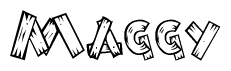 The image contains the name Maggy written in a decorative, stylized font with a hand-drawn appearance. The lines are made up of what appears to be planks of wood, which are nailed together
