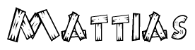 The image contains the name Mattias written in a decorative, stylized font with a hand-drawn appearance. The lines are made up of what appears to be planks of wood, which are nailed together