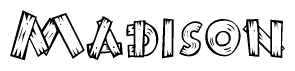 The image contains the name Madison written in a decorative, stylized font with a hand-drawn appearance. The lines are made up of what appears to be planks of wood, which are nailed together