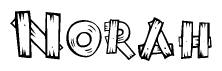 The image contains the name Norah written in a decorative, stylized font with a hand-drawn appearance. The lines are made up of what appears to be planks of wood, which are nailed together