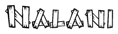 The clipart image shows the name Nalani stylized to look as if it has been constructed out of wooden planks or logs. Each letter is designed to resemble pieces of wood.