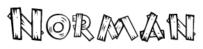 The image contains the name Norman written in a decorative, stylized font with a hand-drawn appearance. The lines are made up of what appears to be planks of wood, which are nailed together