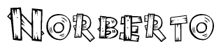 The clipart image shows the name Norberto stylized to look as if it has been constructed out of wooden planks or logs. Each letter is designed to resemble pieces of wood.