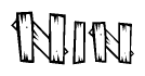 The clipart image shows the name Nin stylized to look as if it has been constructed out of wooden planks or logs. Each letter is designed to resemble pieces of wood.