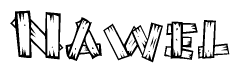 The clipart image shows the name Nawel stylized to look like it is constructed out of separate wooden planks or boards, with each letter having wood grain and plank-like details.
