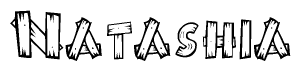 The image contains the name Natashia written in a decorative, stylized font with a hand-drawn appearance. The lines are made up of what appears to be planks of wood, which are nailed together