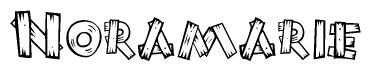 The image contains the name Noramarie written in a decorative, stylized font with a hand-drawn appearance. The lines are made up of what appears to be planks of wood, which are nailed together