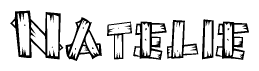 The clipart image shows the name Natelie stylized to look as if it has been constructed out of wooden planks or logs. Each letter is designed to resemble pieces of wood.