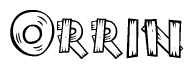 The clipart image shows the name Orrin stylized to look as if it has been constructed out of wooden planks or logs. Each letter is designed to resemble pieces of wood.