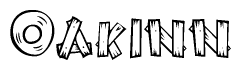 The clipart image shows the name Oakinn stylized to look like it is constructed out of separate wooden planks or boards, with each letter having wood grain and plank-like details.