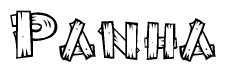 The image contains the name Panha written in a decorative, stylized font with a hand-drawn appearance. The lines are made up of what appears to be planks of wood, which are nailed together