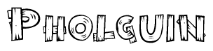The clipart image shows the name Pholguin stylized to look as if it has been constructed out of wooden planks or logs. Each letter is designed to resemble pieces of wood.