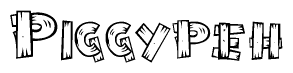 The clipart image shows the name Piggypeh stylized to look as if it has been constructed out of wooden planks or logs. Each letter is designed to resemble pieces of wood.