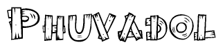 The clipart image shows the name Phuvadol stylized to look like it is constructed out of separate wooden planks or boards, with each letter having wood grain and plank-like details.