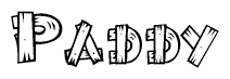 The image contains the name Paddy written in a decorative, stylized font with a hand-drawn appearance. The lines are made up of what appears to be planks of wood, which are nailed together