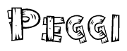 The clipart image shows the name Peggi stylized to look like it is constructed out of separate wooden planks or boards, with each letter having wood grain and plank-like details.