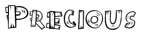 The image contains the name Precious written in a decorative, stylized font with a hand-drawn appearance. The lines are made up of what appears to be planks of wood, which are nailed together